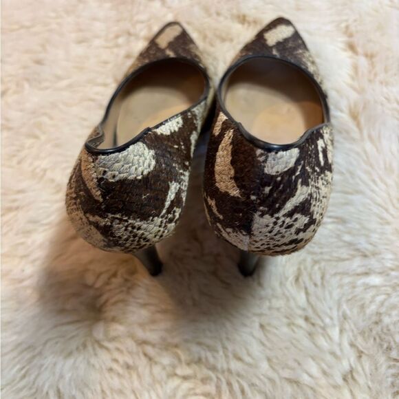 ANTONIO MELANI Brown and Cream Snakeskin Heels with Calf Fur - Picture 4 of 9